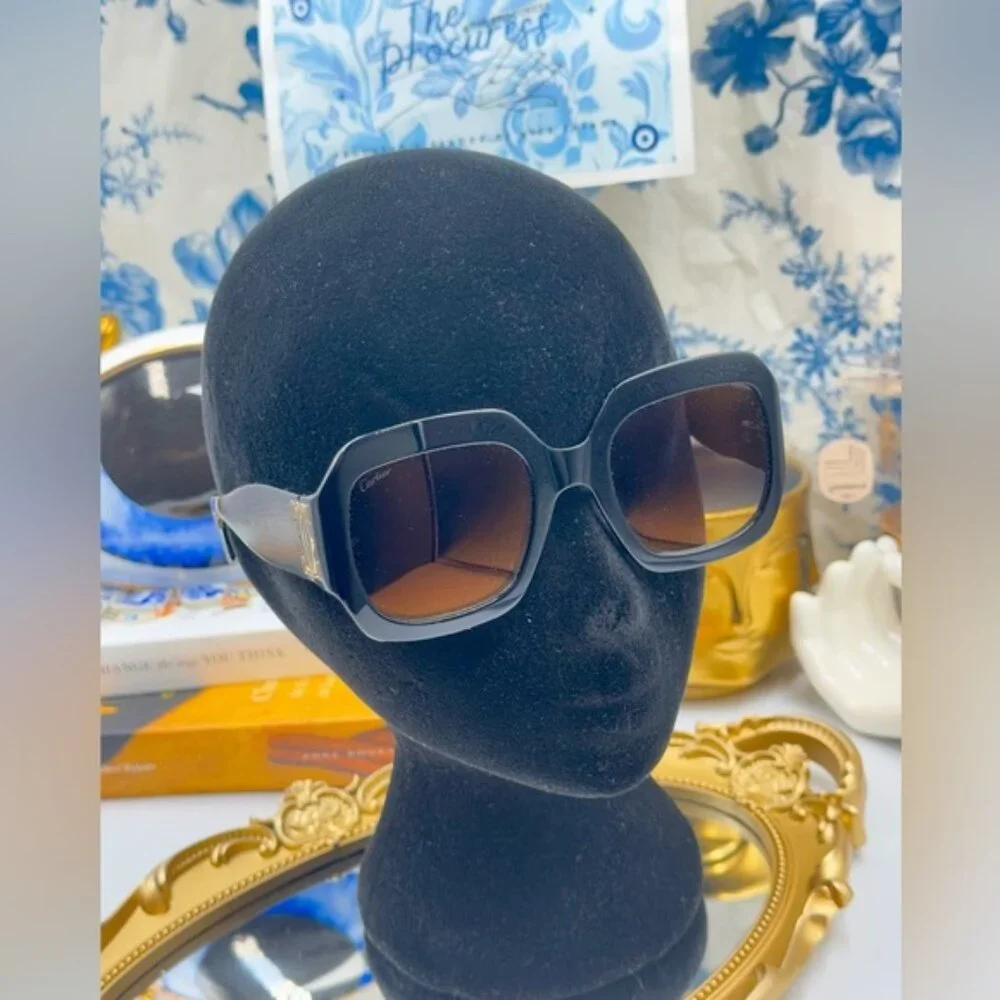 🆕 CARTIER 🧿 NWOT CT0434 Double C Square Sunglasses, Black Recycled Acetate - Picture 4 of 16